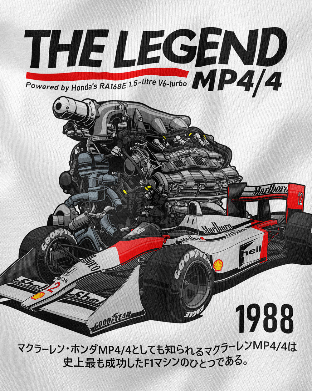 Camiseta Feminina The Legend MP4/4 - 1988 - Branca
