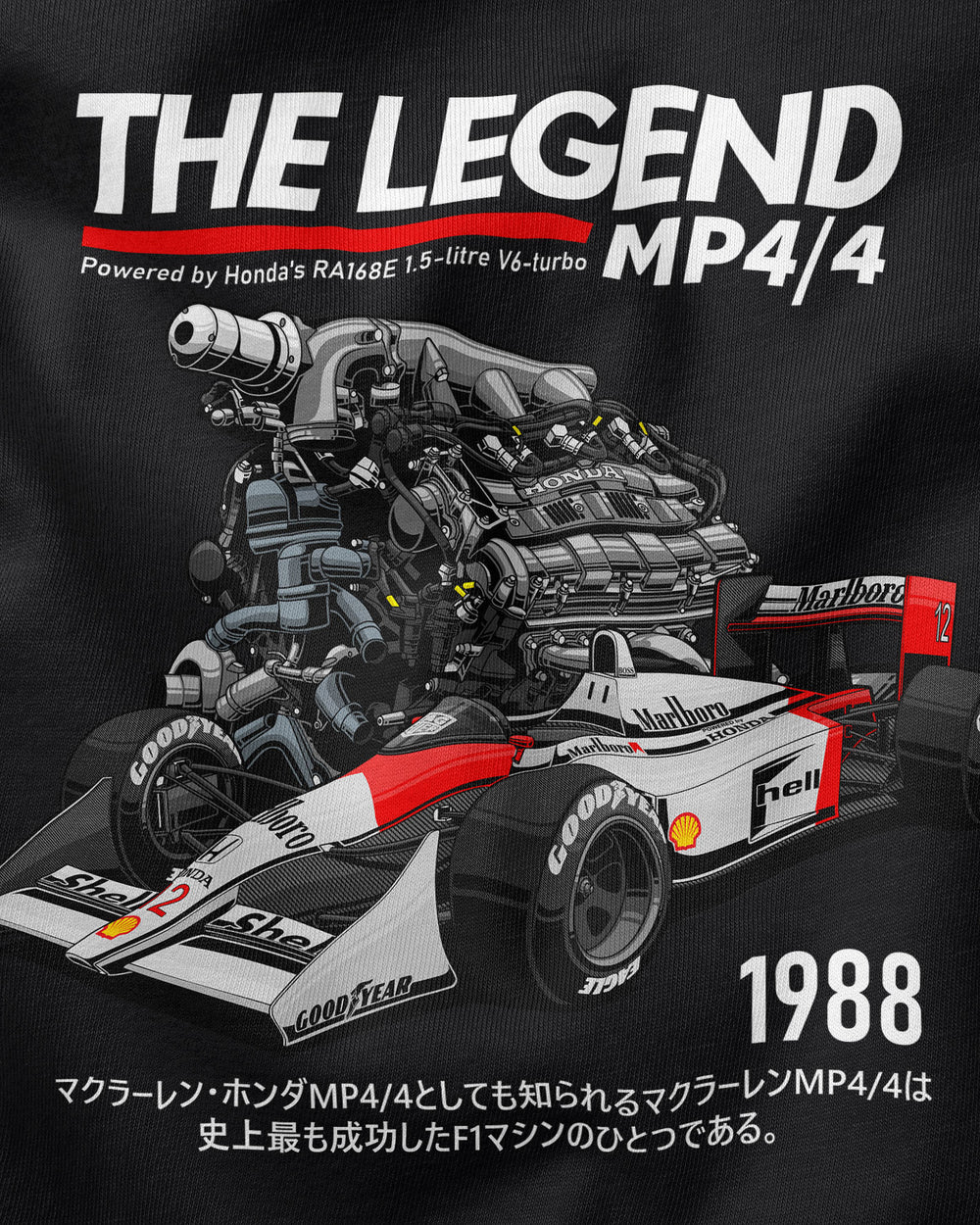Camiseta Infantil The Legend MP4/4 - 1988 - Preta