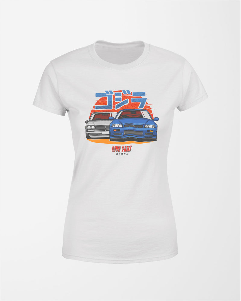 Camiseta Feminina Skyline Godzilla – A Lenda dos JDMs - Branca