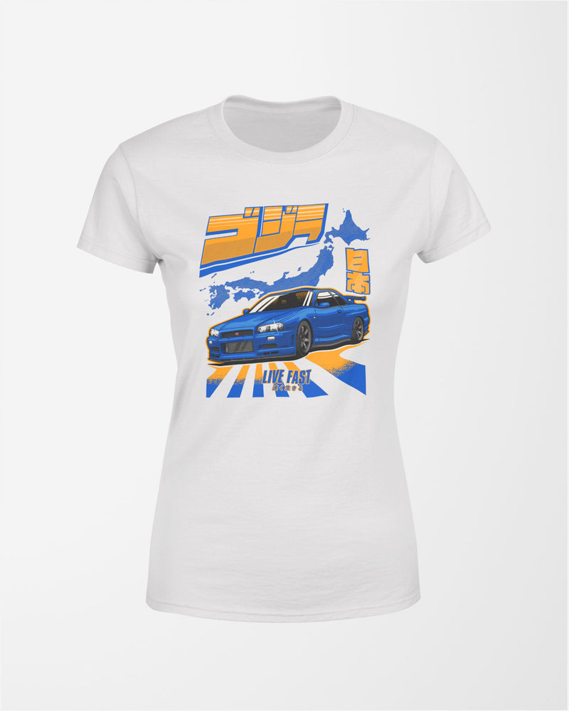 Camiseta Feminina Skyline GTR R34 Godzilla - Branca