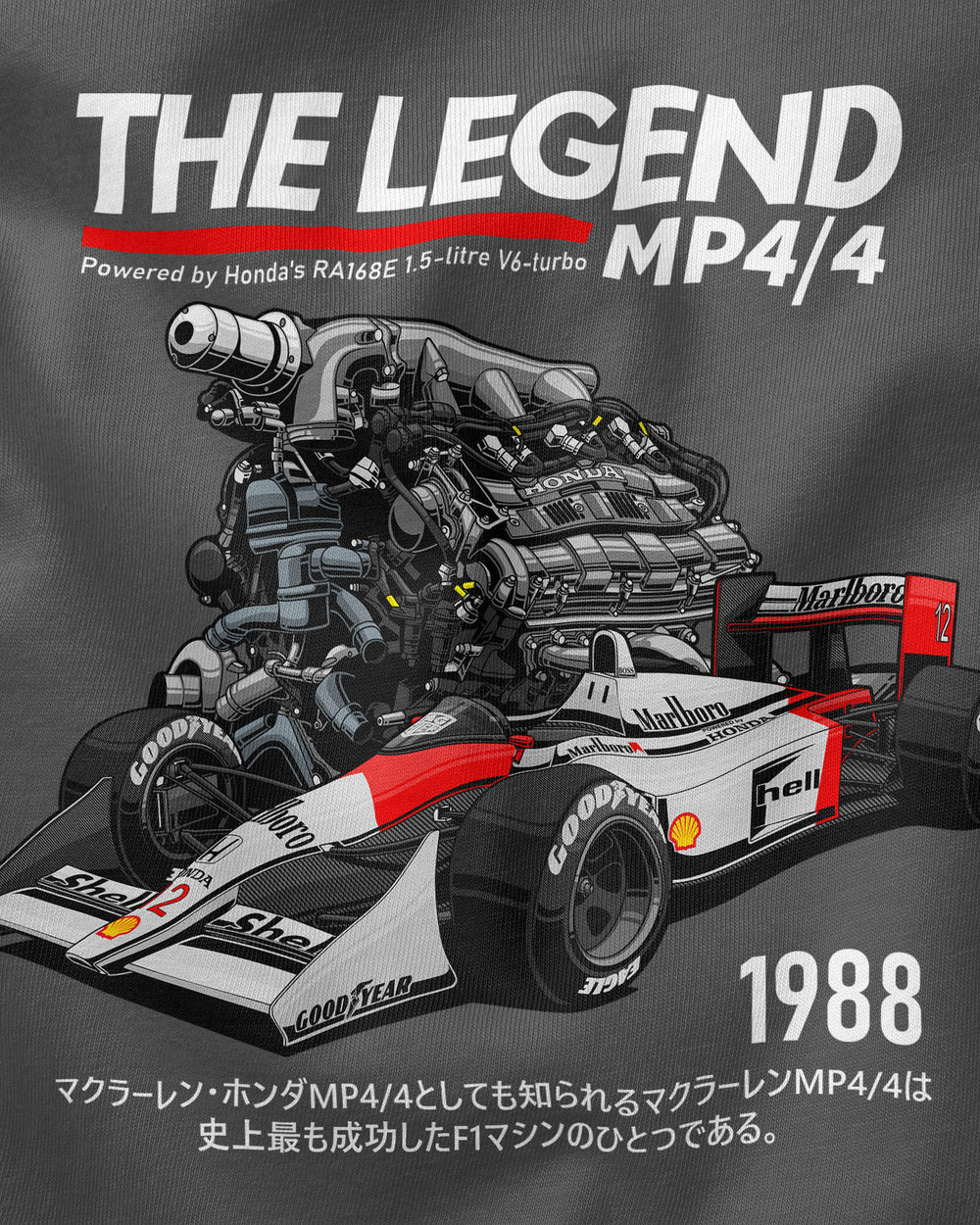 Camiseta The Legend MP4/4 - 1988 | Cinza Stoned