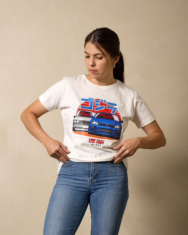 Camiseta Feminina Skyline Godzilla – A Lenda dos JDMs - Off White