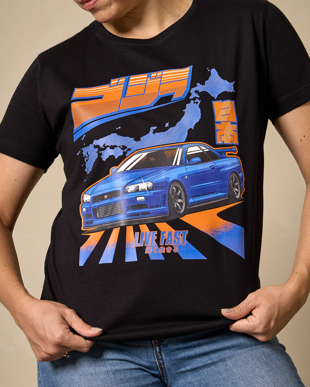 Camiseta Feminina Skyline GTR R34 Godzilla - Preta